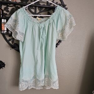 Chenault Mint Green Lace Accent Blouse
